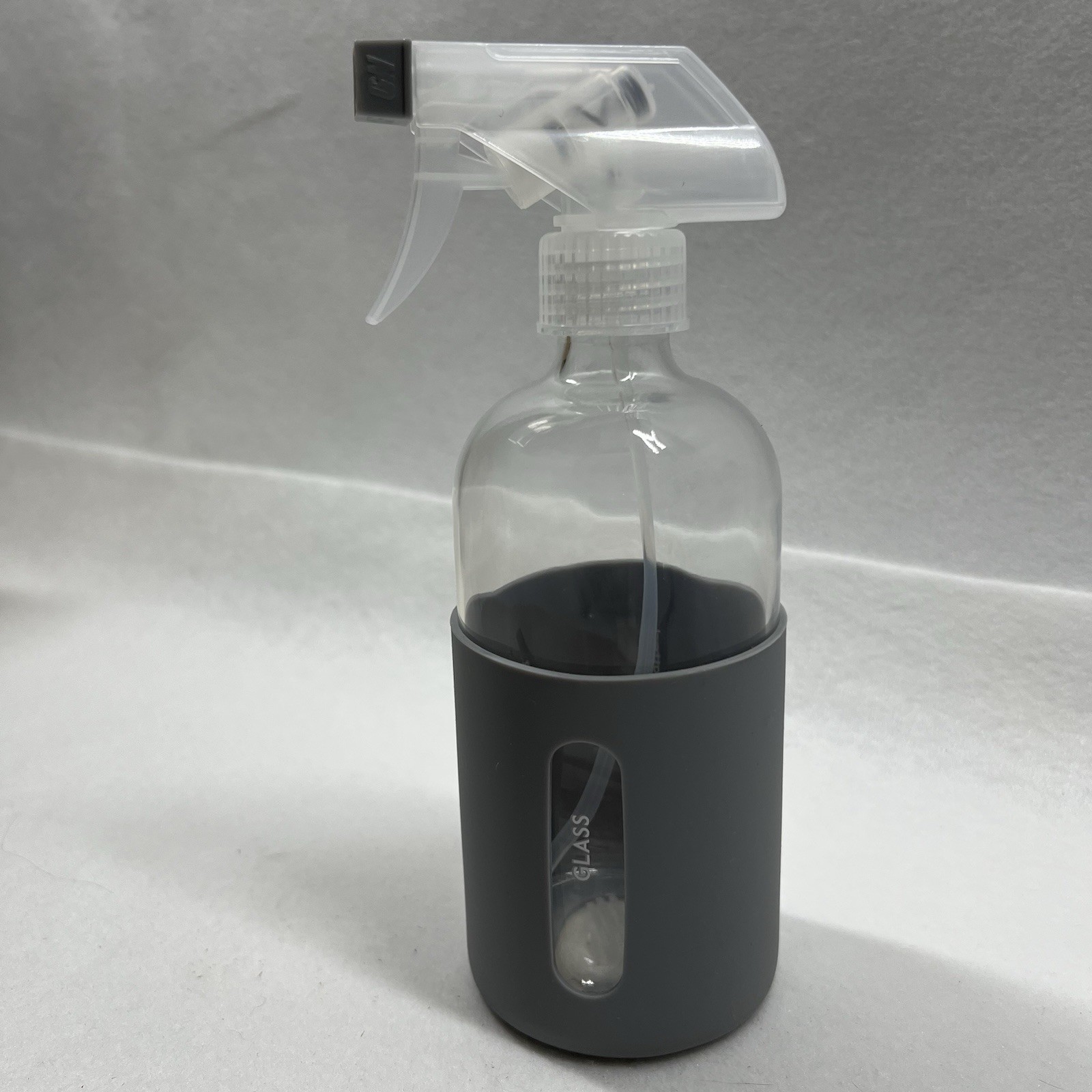 Grove Co Reusable Glass Spray 16oz Bottle with Non Slip Polished Gray Sleeve