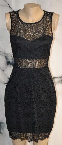 EXPRESS Sheer Black Lace Sleeveless Sheath Dress Medium Lined Bust and Skirt