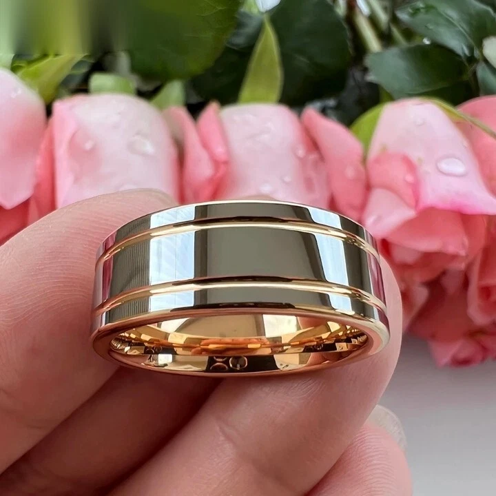 Anillo de boda pulido brillante de 8 mm para hombres y mujeres de carburo de tungsteno banda corte tubo Foto 3 de 4