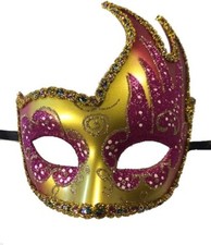Half 2-Tip Gold Wing Pink Mask Halloween Mardi Gras Masquerade Party Costume