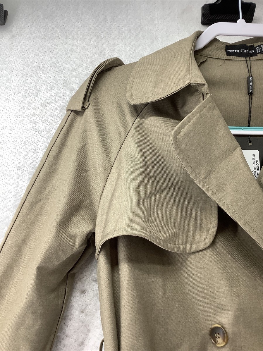 Pretty Little Thing Womens Trench Coat Size: Tan Veronica Light Felt  Belted
