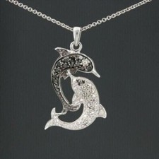 1.Ct Round Cut Simulated Diamond Wedding Dolphin Pendant 14K White Gold Plated