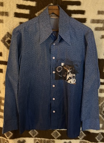 1976 Vintage Landmark Gatsby-esque button-front disco shirt size m - Picture 2 of 10