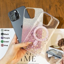For iPhone 15 Pro Max 14 13 12 11 Magnetic Glitter Gradient Soft TPU Phone Case