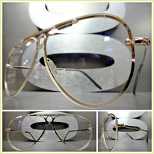 Men's or Women VINTAGE RETRO Style Flat Clear Lens SUN GLASSES Gold Metal Frame
