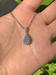 2Ct Round Cut Natural Moissanite Teardrop Shape Pendant 14K White Gold Plated