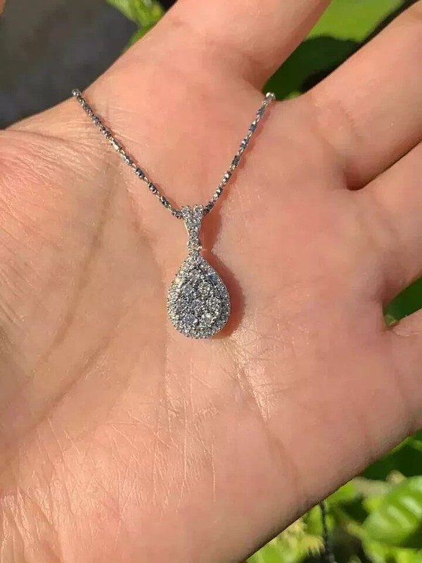 2Ct Round Cut Natural Moissanite Teardrop Shape Pendant 14K White Gold Plated