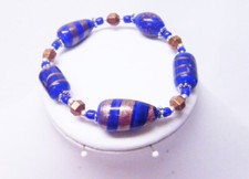 Blue w/Gold Swirl Glass Bead Bracelet