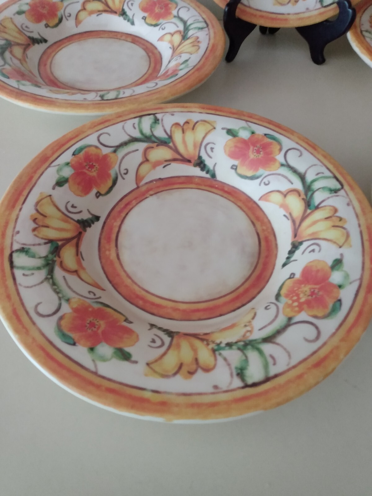 Set 5 Elite Global Solutions TUSCANY Melamine 9" Bowl Plates Dishes OrangeFloral
