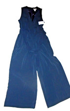 H M WOMENS JUMPSUIT IN BLACK WIDE LEG SIZE 10 TIE FRONT V -NECK NWT