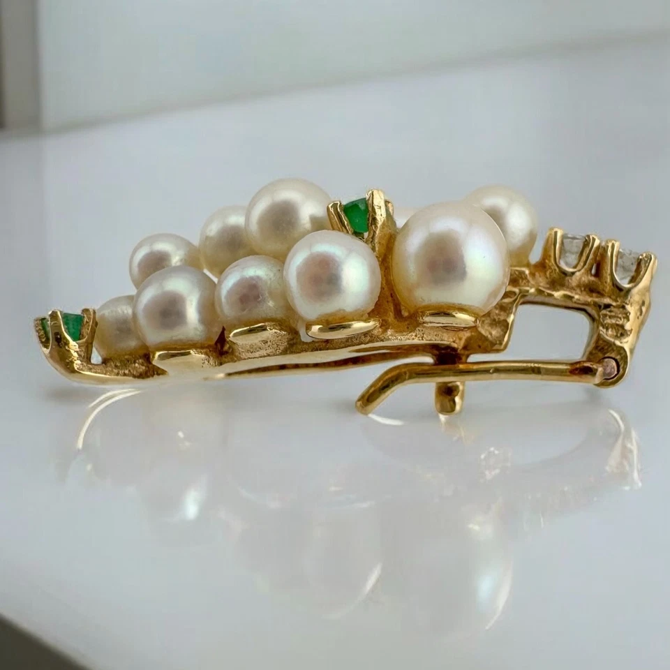 Vintage 14 Karat Gold Grape Pearl Enhancer Pendant with Diamonds & Emeralds - Image 4 of 4