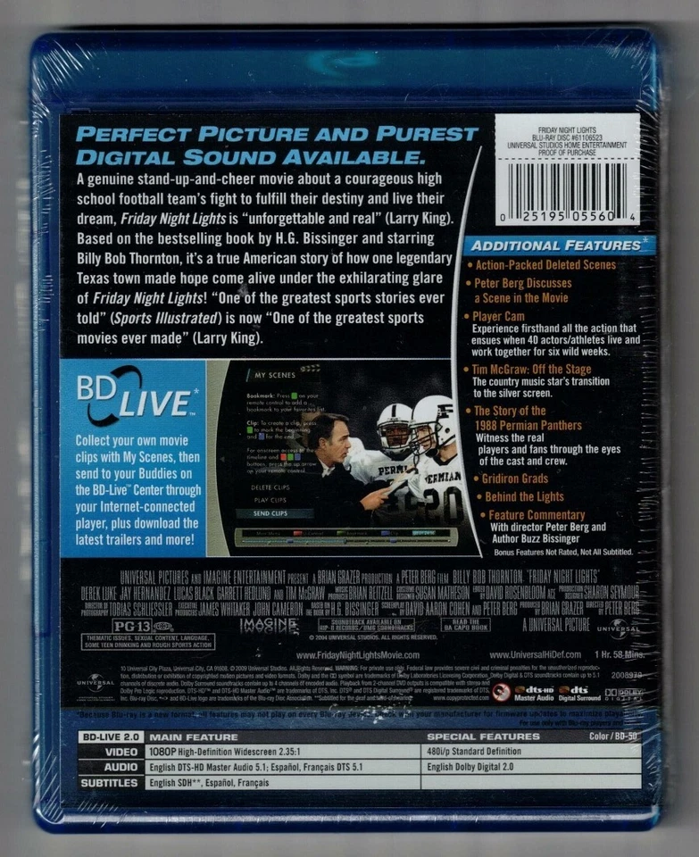 Peter Berg's FRIDAY NIGHT LIGHTS [Blu-ray, 2009] - NEW! - Billy Bob Thornton - Imagem 2 de 2