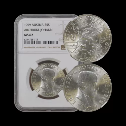 AUSTRIA. 1959, 25 Schilling, Silver - NGC MS62 - Archduke Johann