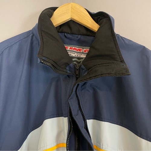 Vintage Wave Rave Jacket Men Snowboarding Blue Nylon 90s Zipper Yellow Coat - Picture 5 of 16