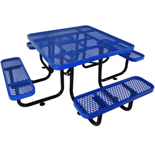 46" Expanded Metal Picnic Table with Umbrella Hole Heavy Duty Square Table - Picture 8 of 12