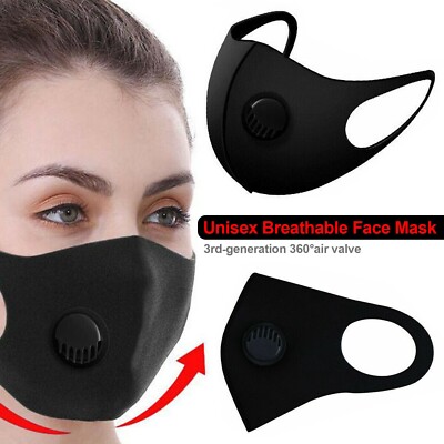 Schwarze Atmungsaktive Gesichtsmaske Waschbar Ventil Wiederverwendbar Filter Nase Mund Schutz
