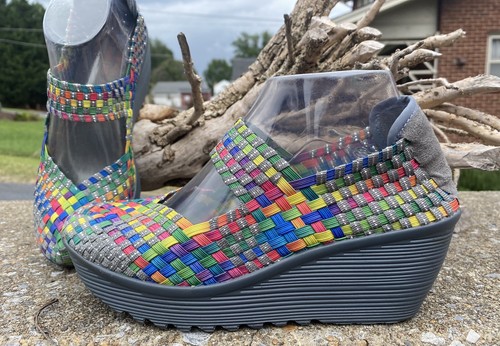 St. John's Bay Womens Karma Multicolor Round Toe Wedge Heel Mary Jane Shoes 8.5