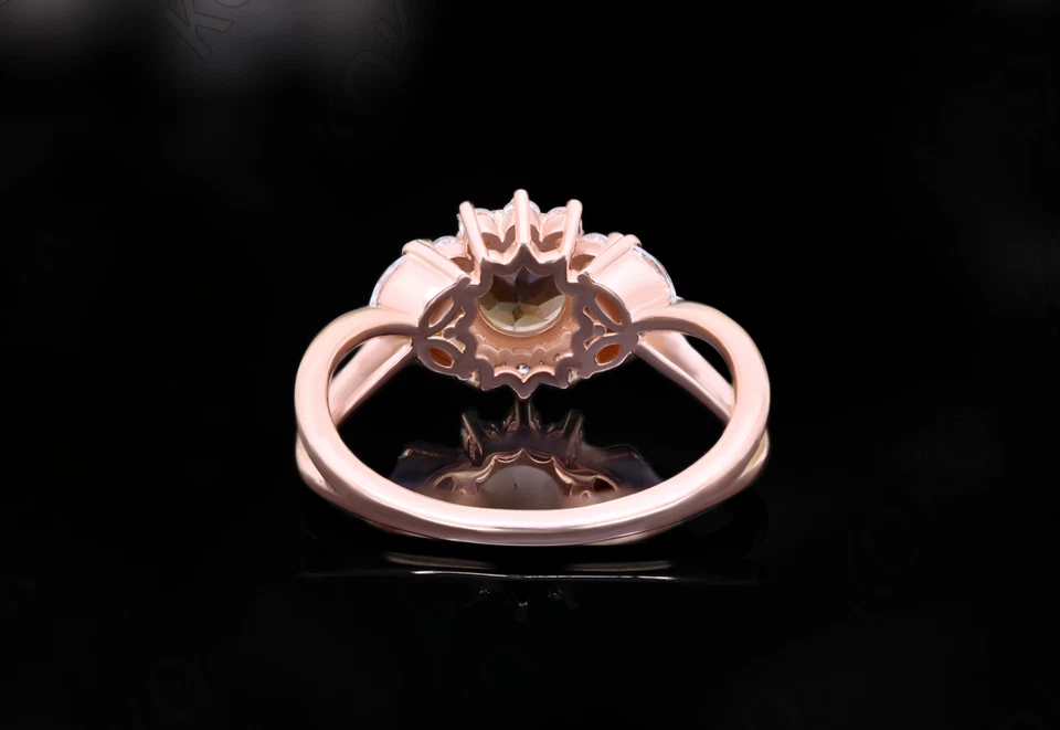 Anillo de compromiso de cuarzo ahumado de plata 925 enchapado en oro rosa de 14 quilates con halo Foto 3 de 4