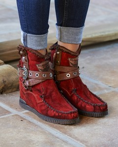 red moccasin boots