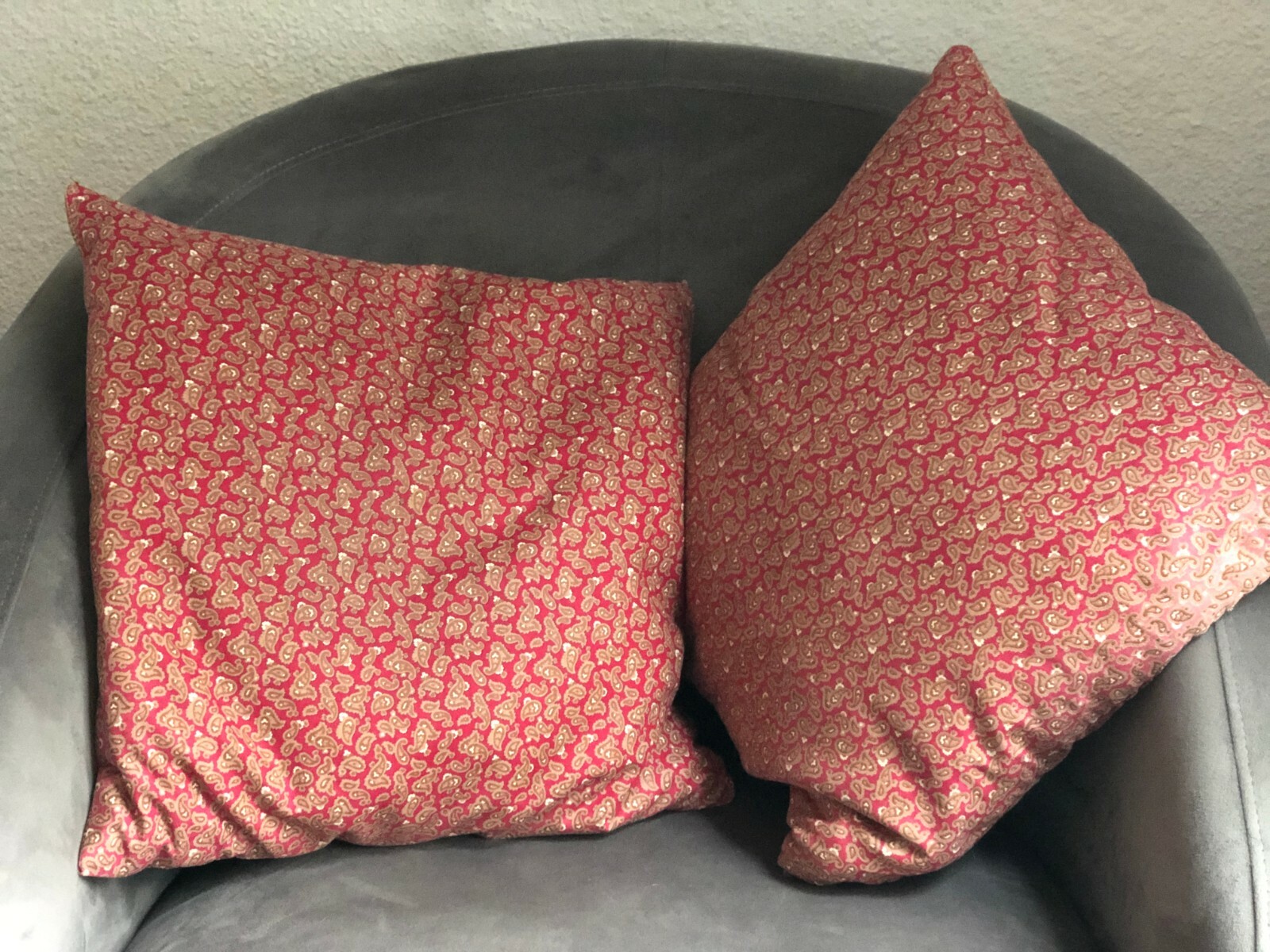 Pair Vintage Down Filled Wood Duck Print Hand Sewn Decorative Pillows