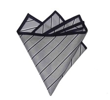 Lindenmann Germany Pocket Square Gray Navy Blue White Striped 17" X 17" Cotton