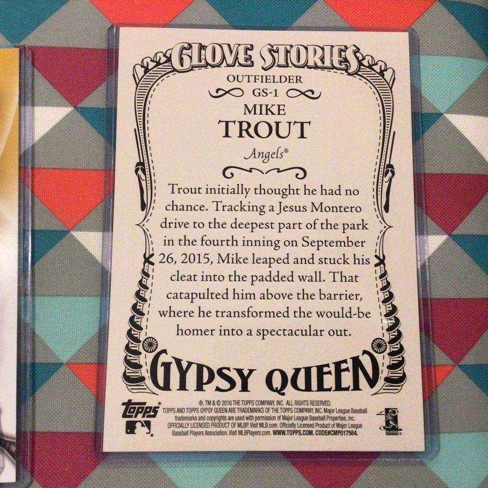 Mike Trout #GS-1 Angels 10/10 made 2016 Topps Gypsy Queen Glove Stories Gold 5x7 - Image 3 of 3