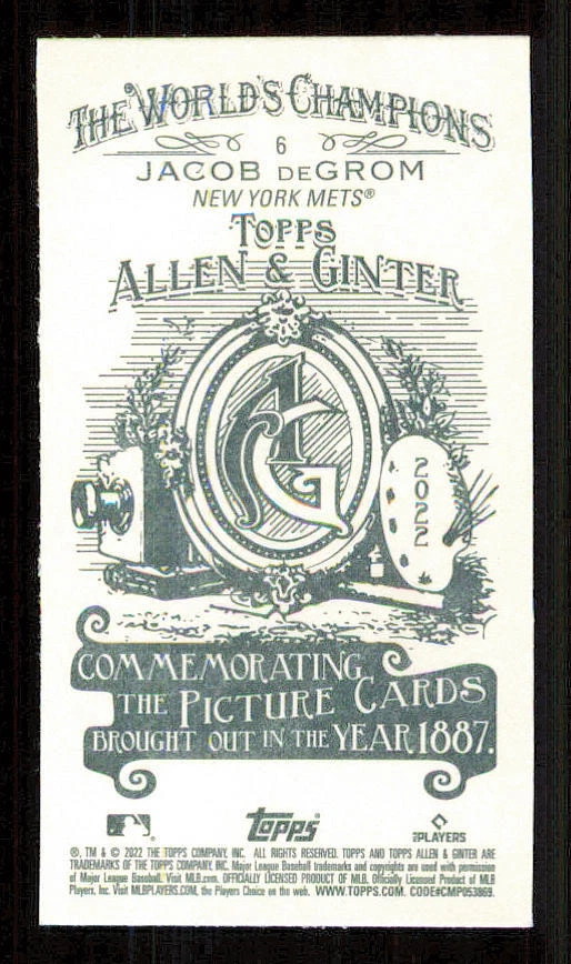 2022 Topps Allen and Ginter Mini A and G Back #6 Jacob deGrom - Image 2 of 2