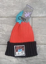 YOUNG & RECKLESS KNITTED POM POM BEANIE SKULLY HAT IN RED MULTI