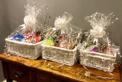 HOUSE OF HENPEN Make Your Own Hamper Kit White Rectangle Wicker Basket inc Cellophane + Bow Gift