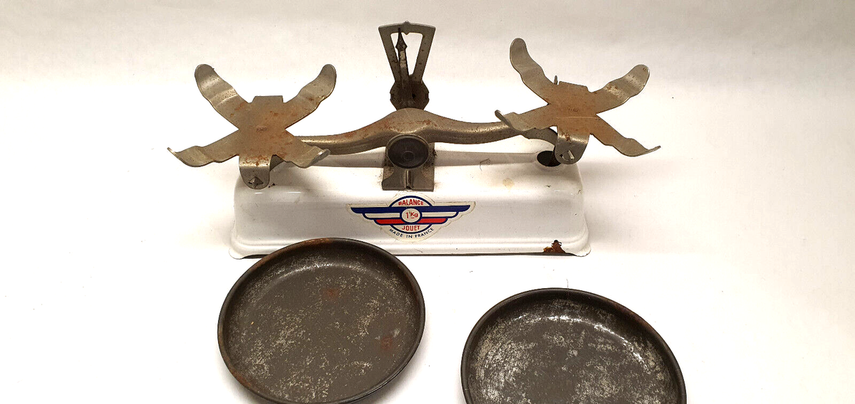 Jouet Ancien : Grande Balance Complète Avec Poids Et Boîte D'origine - Vintage