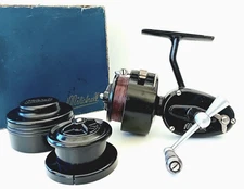 Vintage Fishing Reel Mitchell Half Bail Arm 3rd Version with Box Spool & Tin VGC