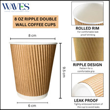 Disposable Coffee Cups Ripple Triple Wall Kraft Hot Drink Cups 8 12 16oz