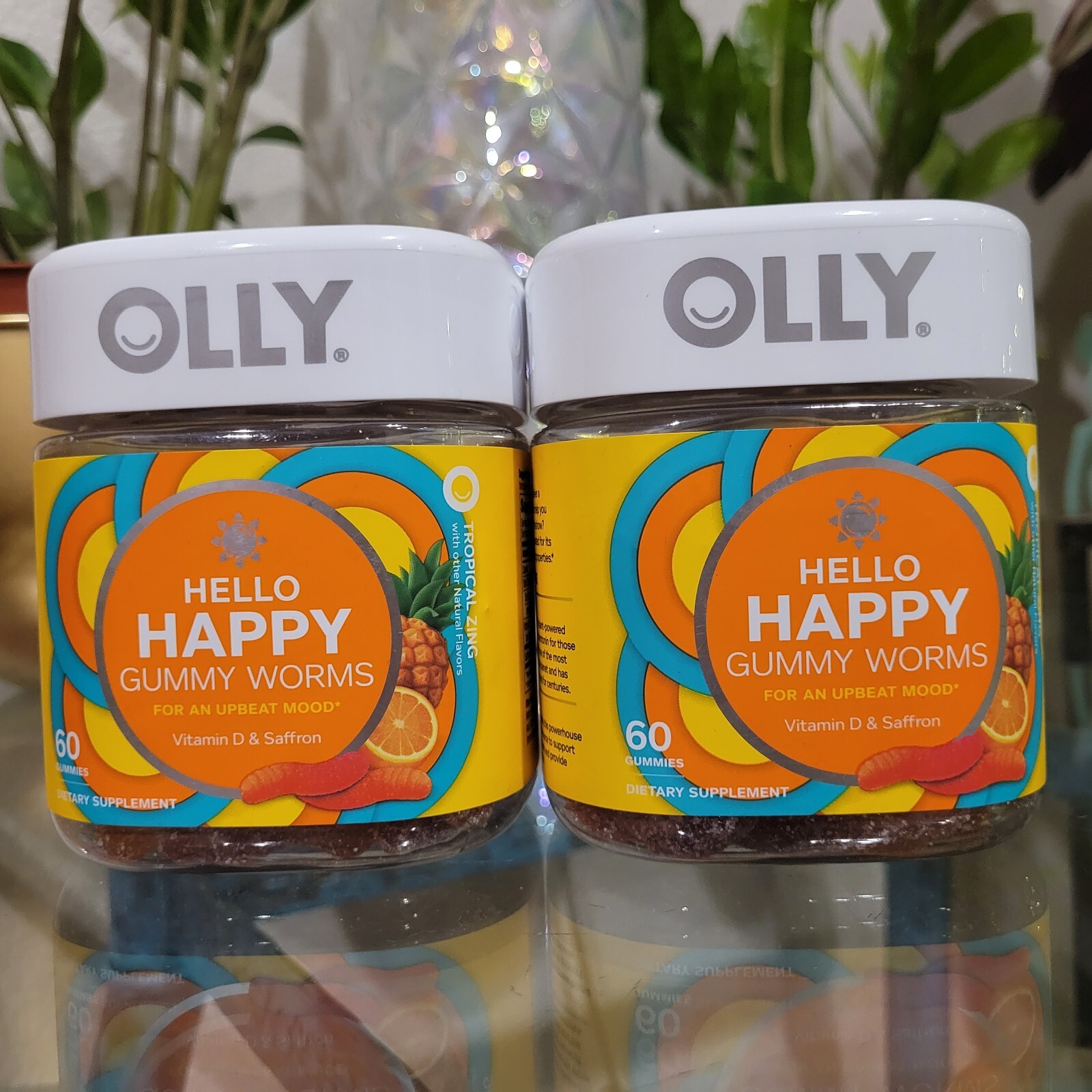 2x OLLY Hello Happy Gummy Worms Mood Balance Support Tropical Zing