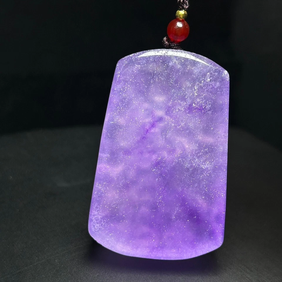 Colgante y collares de paisaje tallado jadeíta púrpura hielo natural real Foto 4 de 4