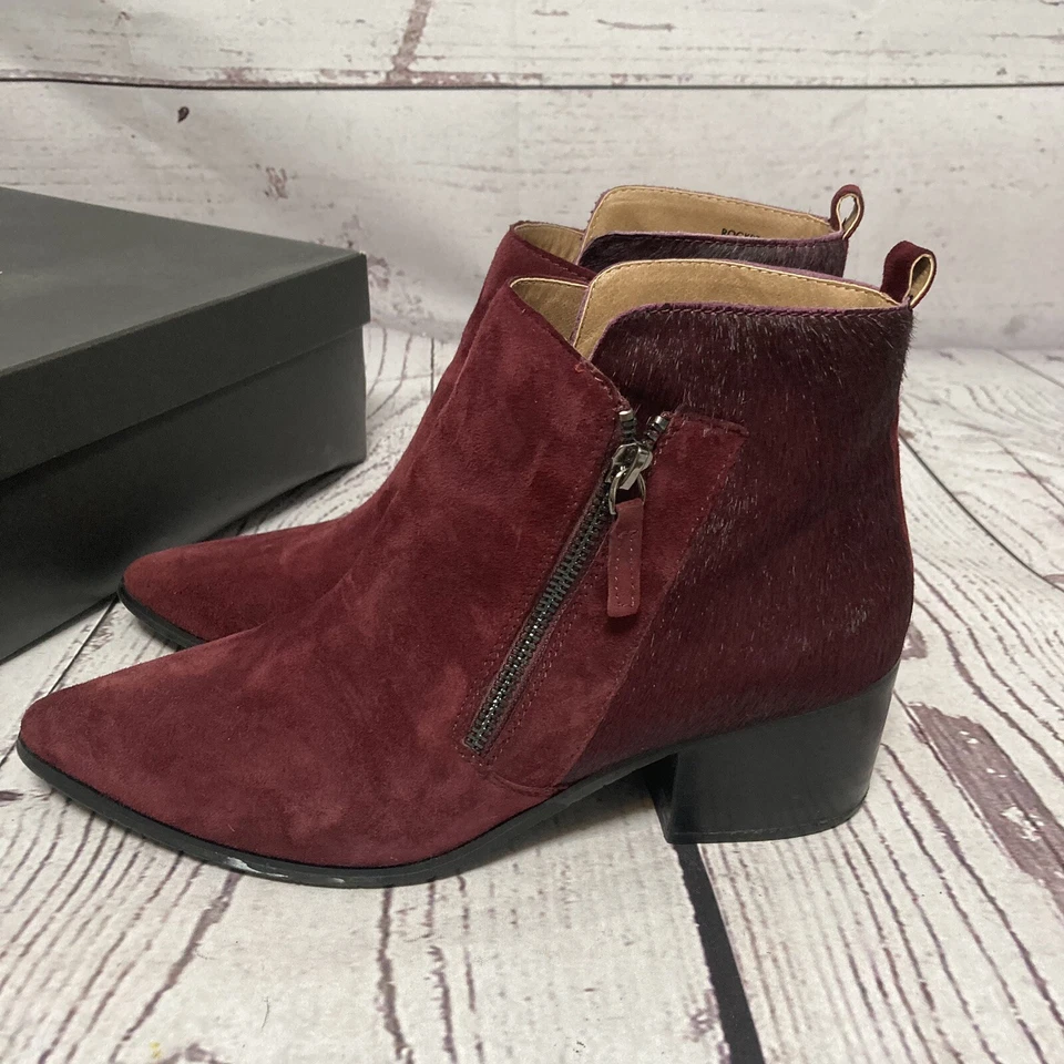 Botín Tahari Rockstar para mujer talla 9M rojo vino gamuza piel punta almendra Foto 4 de 4