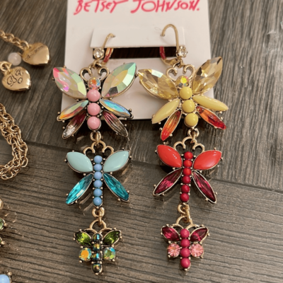 Betsey Johnson Love Fest” Rainbow Butterfly Necklace Dangle
