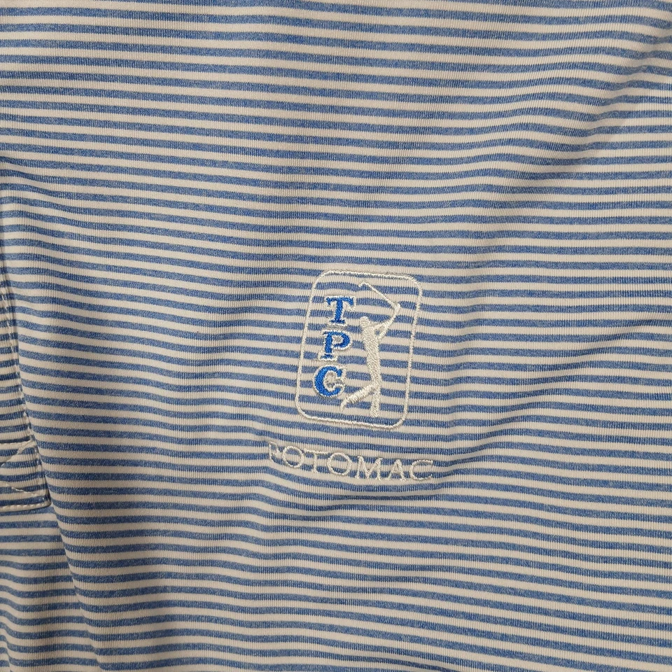 FootJoy Polo Shirt Mens Medium Blue White Stripe Athletic Fit Golf TPC Potomac - Image 3 of 4