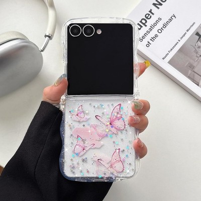 Wave Butterfly Case for Samsung Galaxy Z Flip 7 5G, Pretty Bling Star Cute Cover