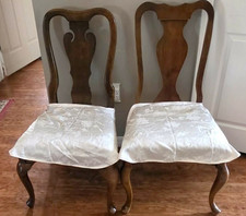 Set of 2 Vintage Ivory Damask Dining Chair Slipcovers Slits for Buttons 26x20x17