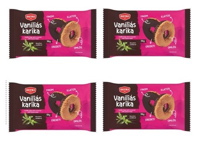 ( 4)HUNGARIAN DETKI VANILLA RINGS DARK CHOCOLATE COATED 150GR  4X150GR INCL.DUTY
