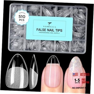 15 Sizes Pre-Shaped Soft Almond Nail Tips - 510pcs Short Almond Nail Tips