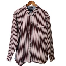 Tommy Hilfiger Mens 80s 2 Ply Fabric Red White Blue Stripe LS Button Up Shirt XL