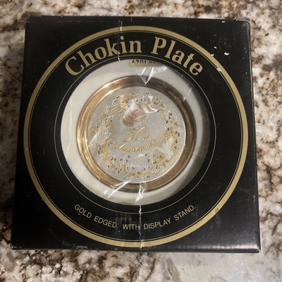 Vintage 6  Art Of Chokin Plate   50th Anniversary   24K Gold - w/Box & Stand