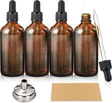 4 Pack, 100Ml Dropper Bottles with 1 Funnel 4 Labels - Essential Oils Bottles