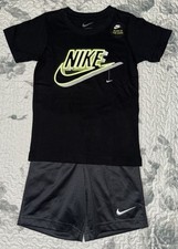 Boys Nike Black Neon Light Glow In The Dark T-Shirt Gray Shorts Set Sz/ 6
