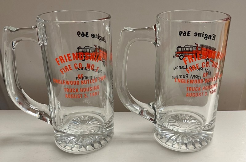 2 Friendship  Volunteer Fire Co No 1 Glass Mugs Butler Township Pa Engine 369