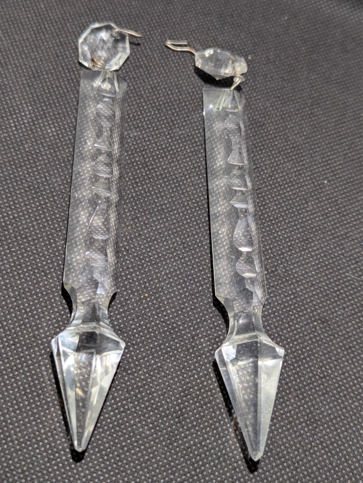VTG LOT 2 GLASS CRYSTAL FRENCH CUT SPEAR CHANDELIER LAMP PART 5