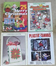 Lot 4 PLASTIC CANVAS 75 Merry Christmas Book Jingle Bell Buddies Tote Santa