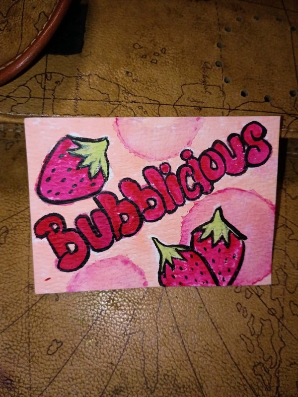 OOAK Original ACEO 90s Nostalgia Bubbalicious Strawberry Gum  2.5" x 3.5 "