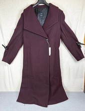 Mango Womens Sirenita Italian Wool Coat Size M Burgundy Belted Longline
